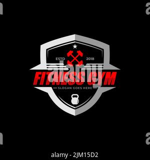 fitness Gym training logo design badge vector with kettle bell and lighting vector illustration , best for fitness gym training logo brand template Stock Vector