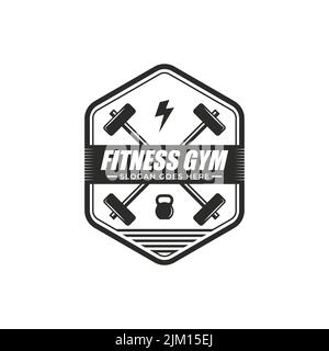 Power gym fitness center logo design badge vector with rustic style , best for gym fitness training center vector illustration Stock Vector