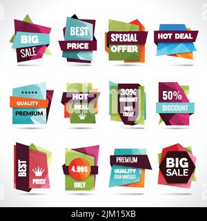 Origami sale hot price paper labels set isolated vector illustration Stock Vector