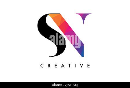 SN Letter Design with Creative Cut and Colorful Rainbow Texture. SN Letter Icon Vector Logo with Serif Font and Minimalist Style. Stock Vector