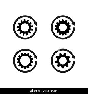 Set of sync process icons. Gear sign in arrow. Gear rotate. Cogwheel vector. Stock Vector