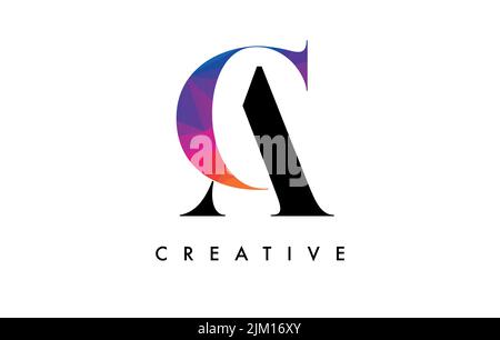 CA Letter Design with Creative Cut and Colorful Rainbow Texture. AC ...