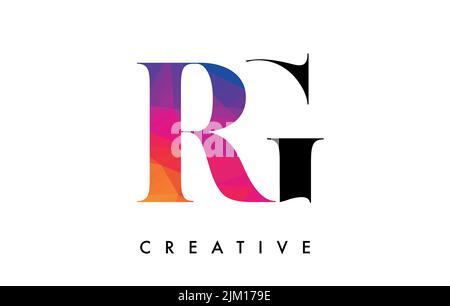 RG Letter Design with Creative Cut and Colorful Rainbow Texture. RG Letter Icon Vector Logo with Serif Font and Minimalist Style. Stock Vector