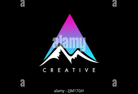 A Letter Mountain Icon Logo Design. Letter A with Mountain Peaks and Colorful Vibrant Shape Vector Illustration. Stock Vector