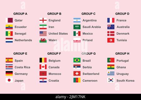 World tournament all groups. Soccer tournament broadcast graphic template. All flags Stock Vector