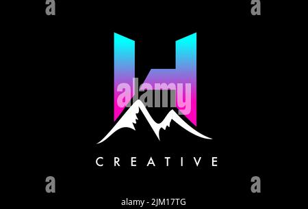 H Letter Mountain Icon Logo Design. Letter H with Mountain Peaks and Colorful Vibrant Shape Vector Illustration. Stock Vector