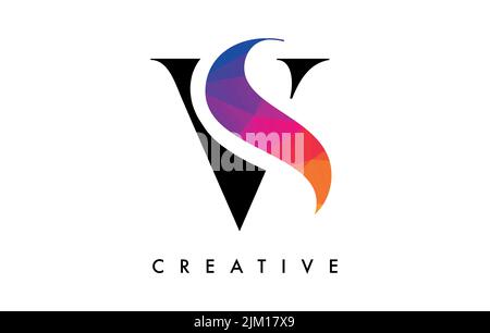 VS Letter Design with Creative Cut and Colorful Rainbow Texture. VS Letter Icon Vector Logo with Serif Font and Minimalist Style. Stock Vector