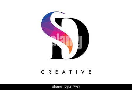 SD Letter Design with Creative Cut and Colorful Rainbow Texture. SD Letter Icon Vector Logo with Serif Font and Minimalist Style. Stock Vector