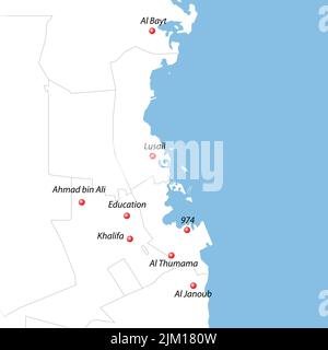 Map of Qatar with world cup 2022 host stadiums Stock Vector