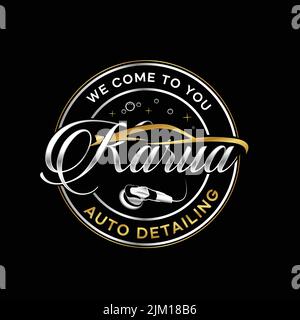 The gold and silver auto detailing service company circular logo Stock Vector