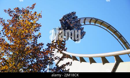 Gothenburg, Sweden - July.27.2022: Young People screaming during a ride at Liseberg roller coaster 'Valkyia' Stock Photo