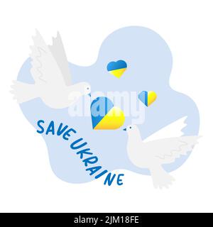 two doves of peace hold a heart in the colors of the flag of ukraine Stock Vector