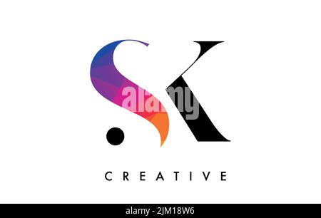 SK Letter Design with Creative Cut and Colorful Rainbow Texture. SK Letter Icon Vector Logo with Serif Font and Minimalist Style. Stock Vector