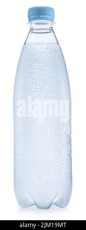 Plastic bottle of chilled water with condensation drops. File contains clipping path. Stock Photo