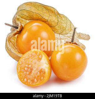 Ripe physalis or golden berry fruits isolated on white background. Stock Photo