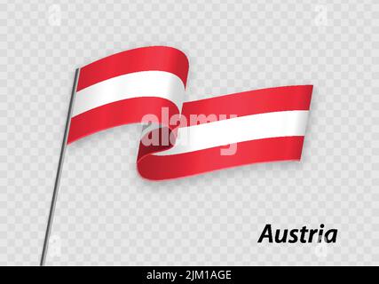 Waving flag of Austria on flagpole. Template for independence day design Stock Vector
