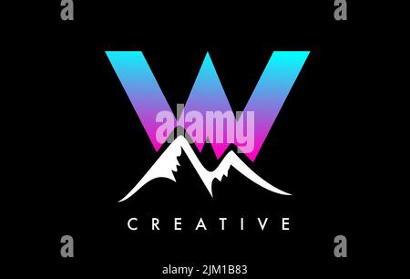 W Letter Mountain Icon Logo Design. Letter W with Mountain Peaks and Colorful Vibrant Shape Vector Illustration. Stock Vector