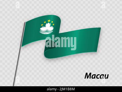 Waving flag of Macau on flagpole. Template for independence day design Stock Vector