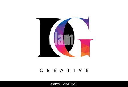 DG Letter Design with Creative Cut and Colorful Rainbow Texture. DG Letter Icon Vector Logo with Serif Font and Minimalist Style. Stock Vector