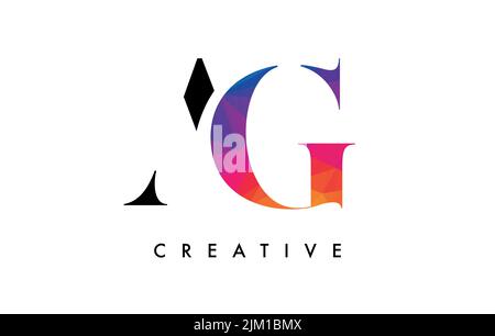 AG Letter Design with Creative Cut and Colorful Rainbow Texture. AG Letter Icon Vector Logo with Serif Font and Minimalist Style. Stock Vector