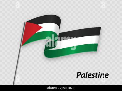 Waving flag of Palestine on flagpole. Template for independence day design Stock Vector