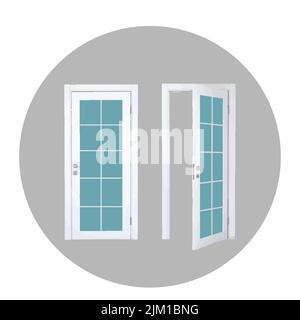 Creative vector illustration of open, closed door, entrance realistic doorway isolated on white background. Art design white doors template. Abstract Stock Vector
