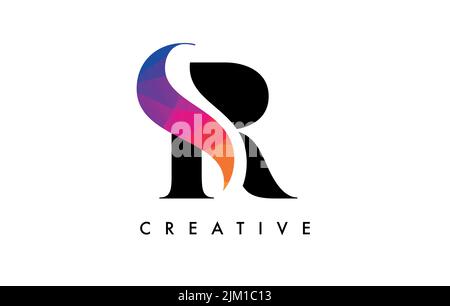 SR Letter Design with Creative Cut and Colorful Rainbow Texture. SR Letter Icon Vector Logo with Serif Font and Minimalist Style. Stock Vector