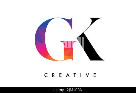GK Letter Design with Creative Cut and Colorful Rainbow Texture. GK Letter Icon Vector Logo with Serif Font and Minimalist Style. Stock Vector