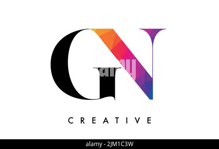GN Letter Design with Creative Cut and Colorful Rainbow Texture. GN Letter Icon Vector Logo with Serif Font and Minimalist Style. Stock Vector