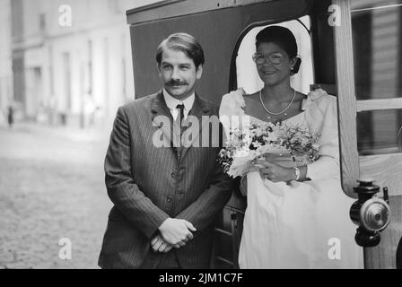 Brussels, Belgium - August 12, 1992: Jonathan Barlow actor on the set of - the chocolate box - Hercule Poirot at the Cinquantenaire in Brussels Stock Photo