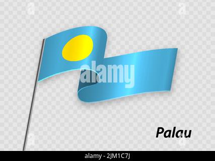 Waving flag of Palau on flagpole. Template for independence day design Stock Vector