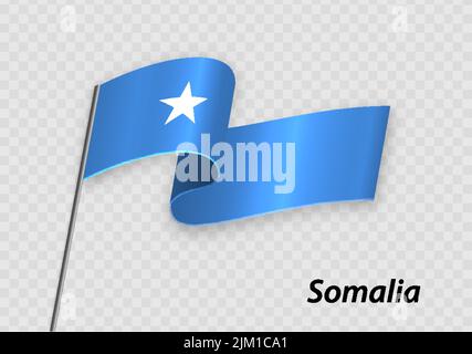 Waving flag of Somalia on flagpole. Template for independence day design Stock Vector