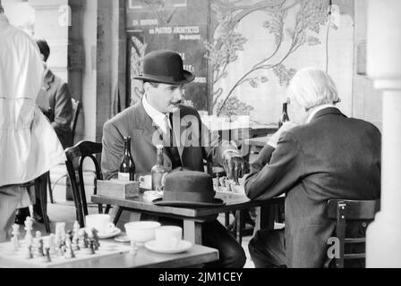 Brussels, Belgium - August 12, 1992: David Suchet actor and Preston Lockwood actor on the set of - the chocolate box - Hercule Poirot at the Grand Place in Brussels Stock Photo