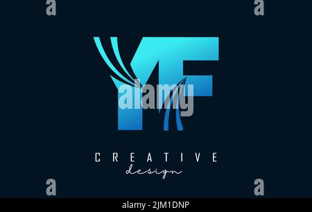Creative blue letter YF y f logo with leading lines and road concept design. Letters with geometric design. Vector Illustration with letter and creati Stock Vector
