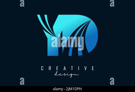 Creative blue letter YD y d logo with leading lines and road concept design. Letters with geometric design. Vector Illustration with letter and creati Stock Vector