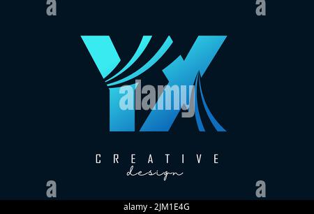 Creative blue letter YX y x logo with leading lines and road concept design. Letters with geometric design. Vector Illustration with letter and creati Stock Vector