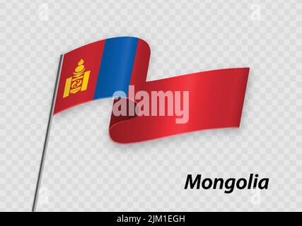 Waving flag of Mongolia on flagpole. Template for independence day design Stock Vector