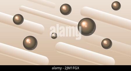 Abstract sphere gold background. Golden balls on volume geometric backdrop. Rectangular frame header. Blured globes. Luxury trendy design for holiday Stock Vector