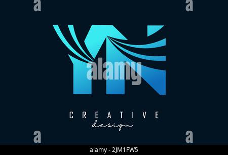 Creative blue letter YN y n logo with leading lines and road concept design. Letters with geometric design. Vector Illustration with letter and creati Stock Vector
