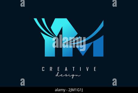 Creative blue letter Ym y m logo with leading lines and road concept design. Letters with geometric design. Vector Illustration with letter and creati Stock Vector