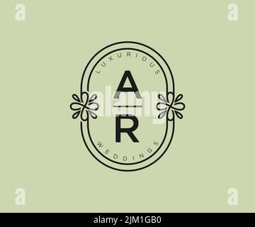 AR Initials letter Wedding monogram logos template, hand drawn modern minimalistic and floral templates for Invitation cards, Save the Date, elegant Stock Vector