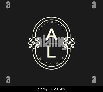 AL Initials letter Wedding monogram logos template, hand drawn modern minimalistic and floral templates for Invitation cards, Save the Date, elegant Stock Vector