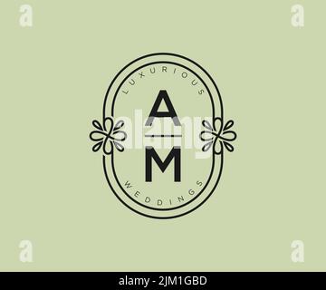 AM Initials letter Wedding monogram logos collection, hand drawn