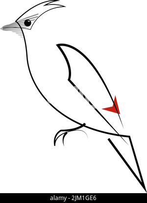 Waxwing bird minimalist line style vector illustration. Isolated on white background. Stock Vector