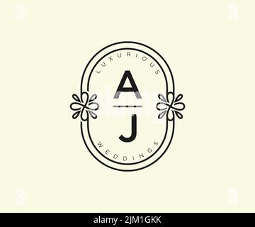 AJ Initials letter Wedding monogram logos template, hand drawn modern minimalistic and floral templates for Invitation cards, Save the Date, elegant Stock Vector