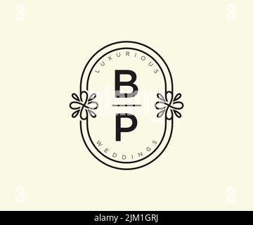 BP Initials letter Wedding monogram logos template, hand drawn modern minimalistic and floral templates for Invitation cards, Save the Date, elegant Stock Vector