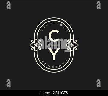 CY Initials letter Wedding monogram logos template, hand drawn modern minimalistic and floral templates for Invitation cards, Save the Date, elegant Stock Vector