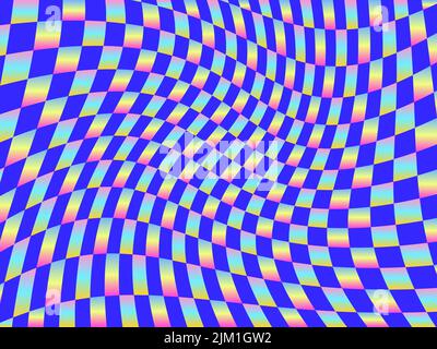 Rave psychedelic, acid trip. Distorted mesh, optical illusion. Bright abstract background gradient color. Design for posters, banners and promotional Stock Vector