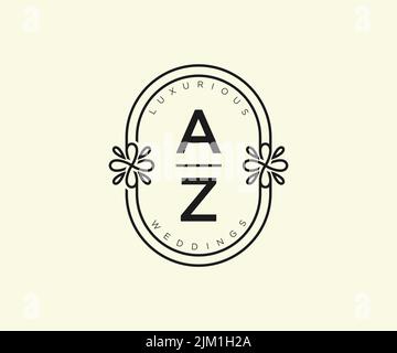 AZ Initials letter Wedding monogram logos template, hand drawn modern minimalistic and floral templates for Invitation cards, Save the Date, elegant Stock Vector