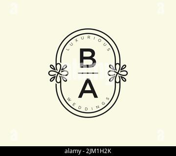 BA Initials letter Wedding monogram logos template, hand drawn modern minimalistic and floral templates for Invitation cards, Save the Date, elegant Stock Vector